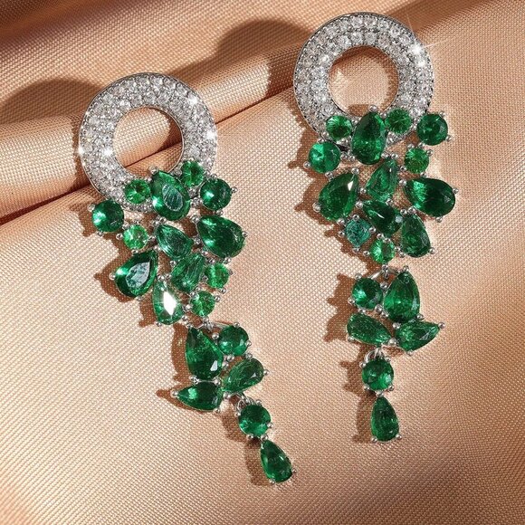 Women's Luxury Bohemian Style Cubic Zirconia Waterdrop Dangle Earrings - Picture 1 of 4